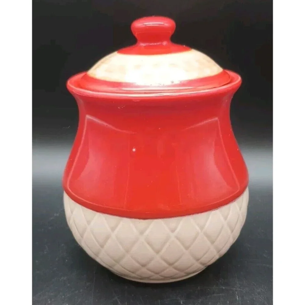 Vtg Canister Burnt Orange Quilted Taupe Tan Kitchen Bathroom